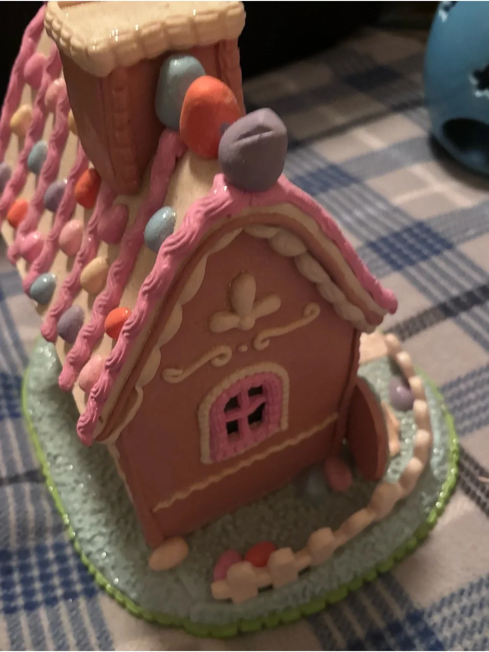 Pastel Pink Easter Gingerbread House Decorative Centerpiece